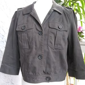 Loft Grey 3/4 Sleeve Collared Crop Jean Jacket Size Small